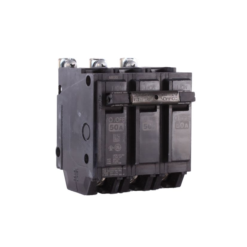 GE Q-Line® THQB32050 Miniature Circuit Breaker, 120/240 VAC, 50 A, 10 kA Interrupt, 3 Poles, LI/Non-Interchangeable Thermal Magnetic Trip